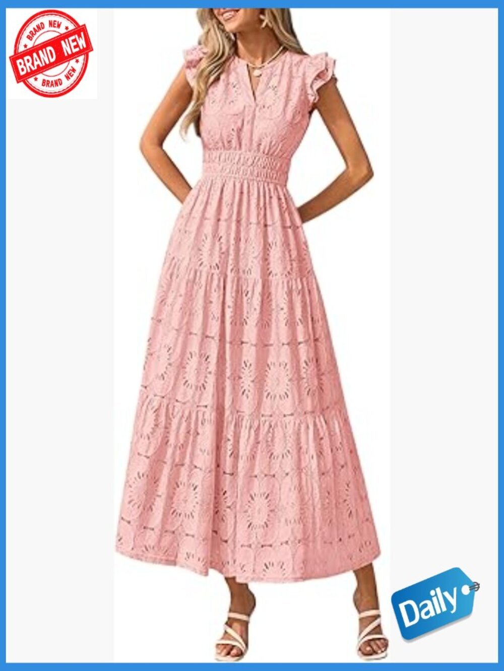 Boho Floral Lace Maxi Dress - V Neck Ruffle Tiered Wedding Guest
